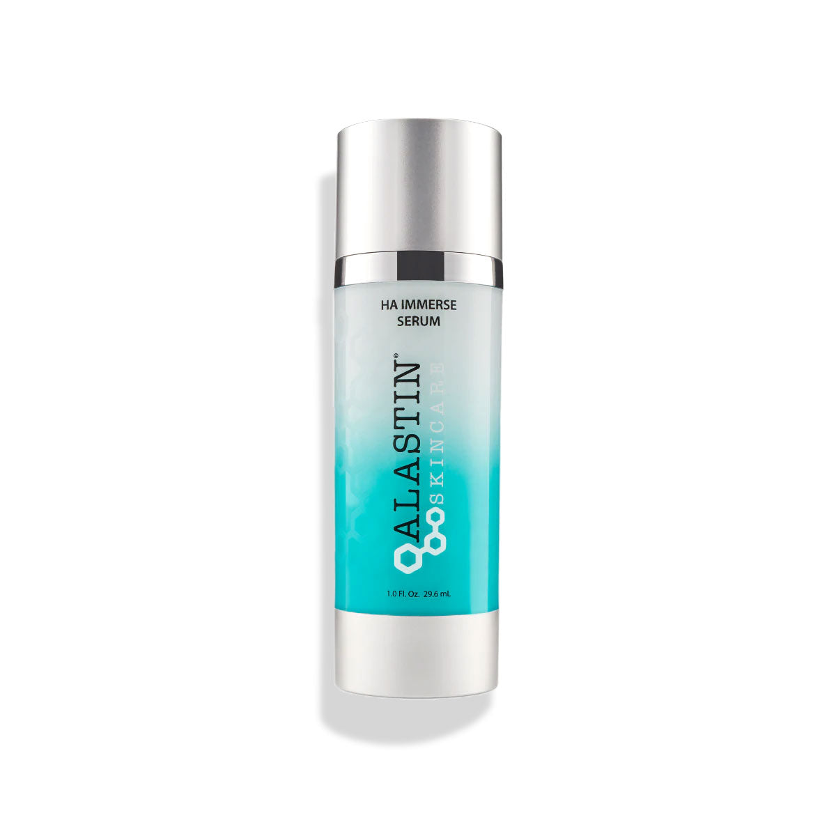 Image of Alastin HA IMMERSE Serum bottle, showcasing its elegant and sleek design hydrating skin
