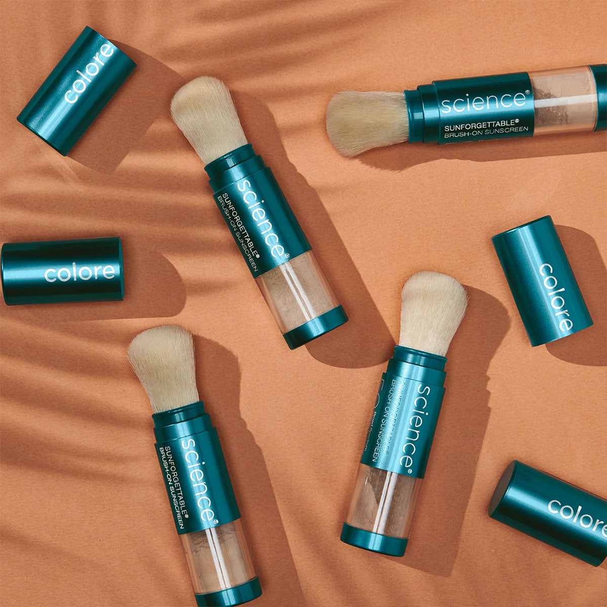 Colorescience Sunforgettable Total Protection Brush On Shield SPF 50 mineral sunscreen artistic flatlay